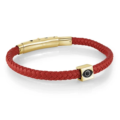 Red Leather Evil Eye Steel Bracelet