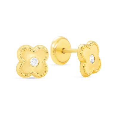 Clover Zirconia Center Stud Earrings