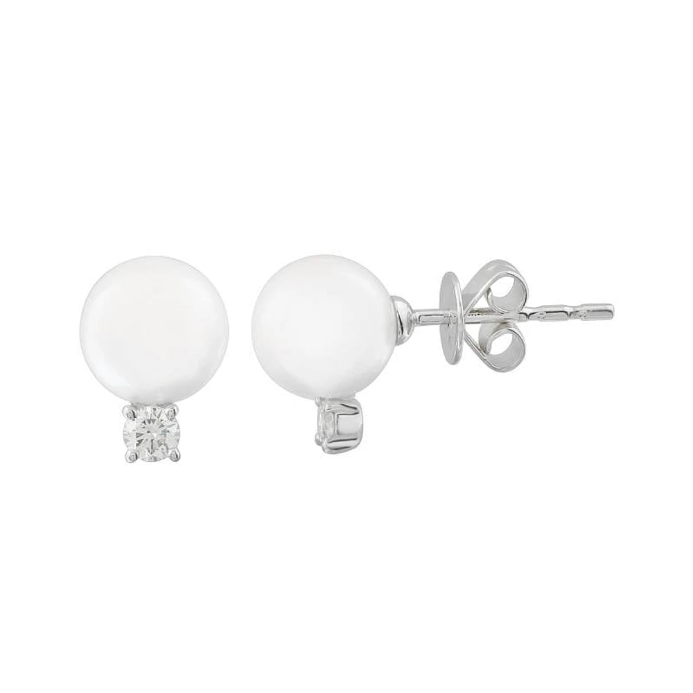 Tiff Pearl Diamond White Gold Stud Earrings