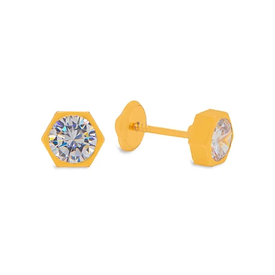 Hexagon 4MM Zirconia Stud Earrings