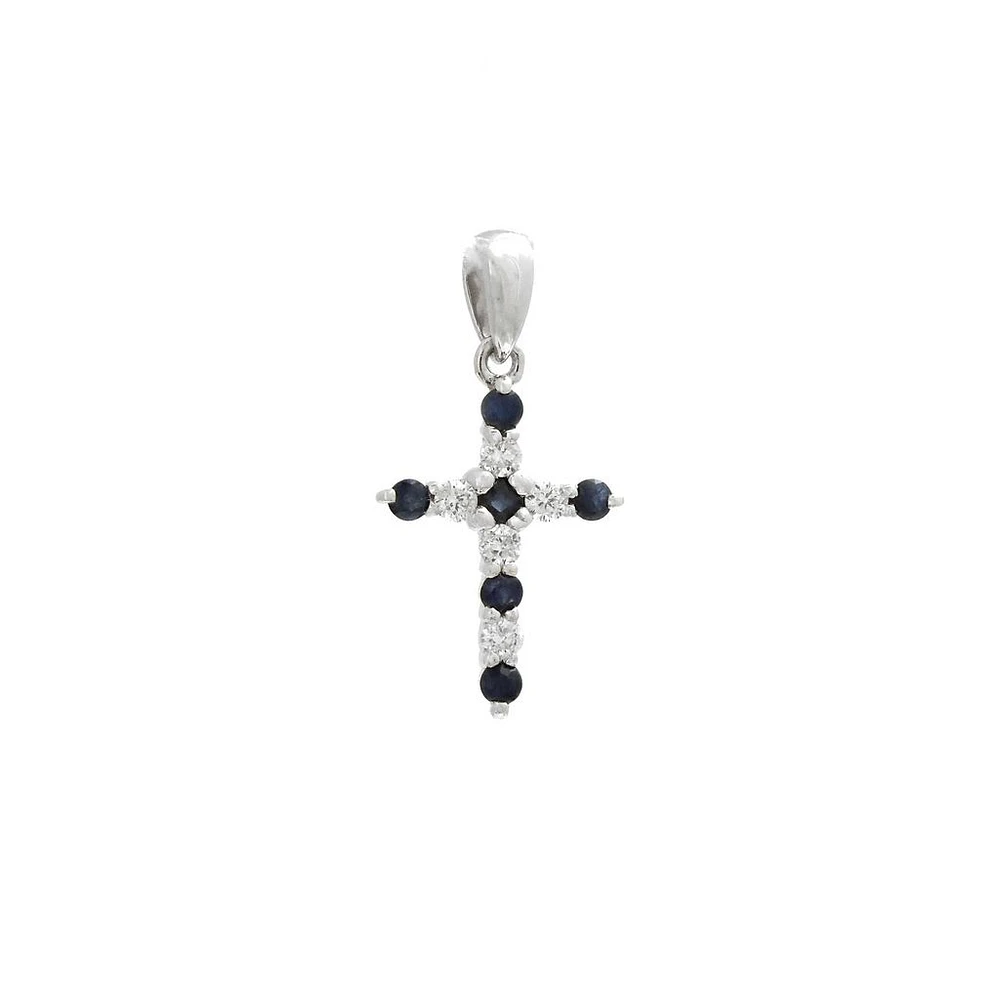 Blue Sapphire and Diamonds Cross Pendant