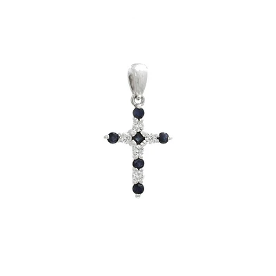 Blue Sapphire and Diamonds Cross Pendant