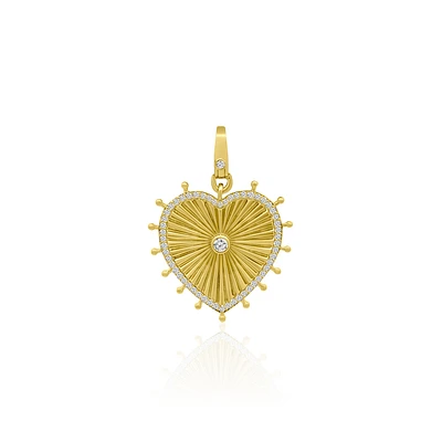 Fluted Heart Pendant with Diamonds