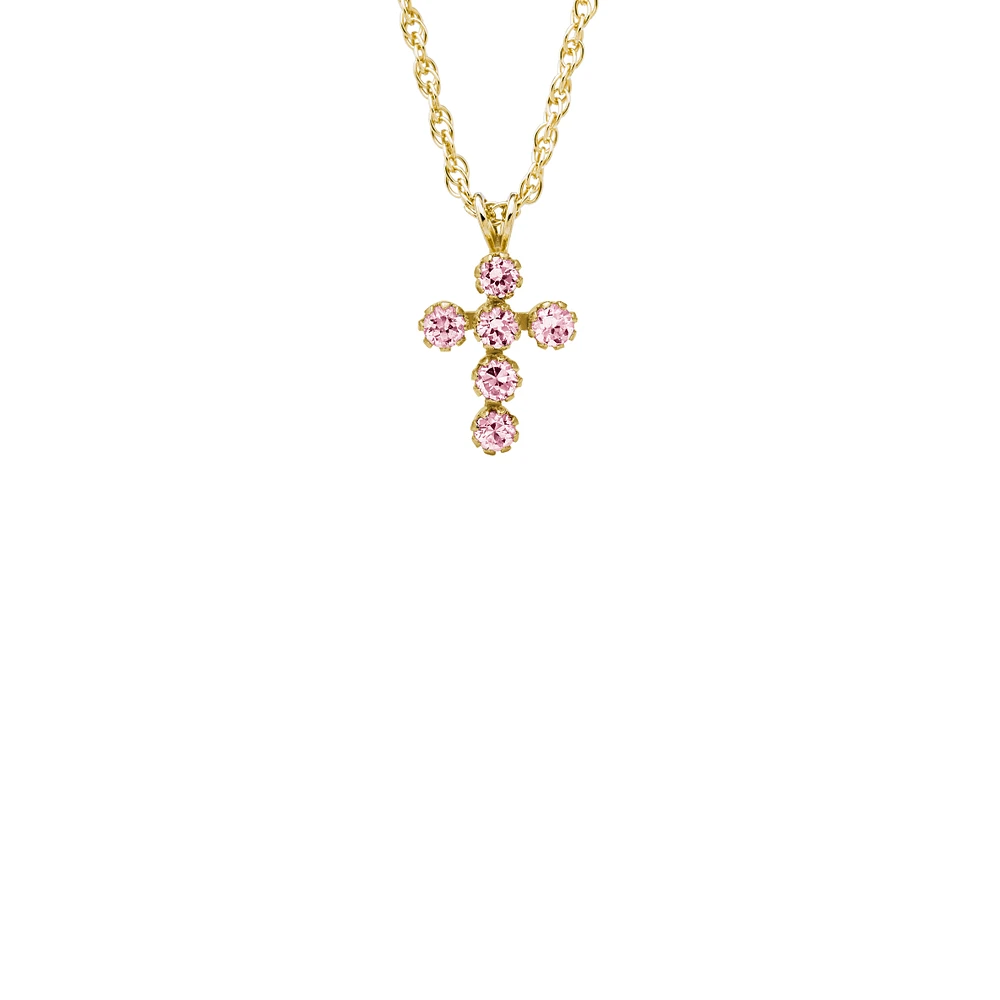 Pink Zirconia Cross Kids Necklace