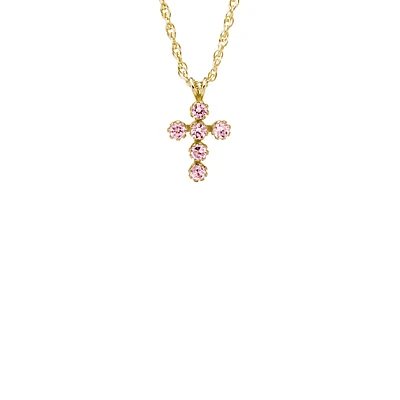 Pink Zirconia Cross Kids Necklace