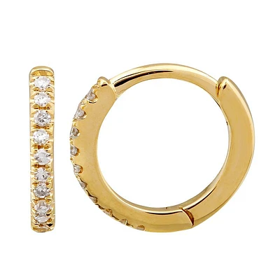 Gold Diamond 9MM Huggie Earrings