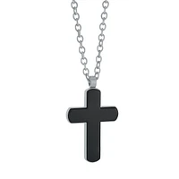 Reversible Checkered Steel Cross Necklace