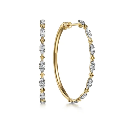 Marquise Shaped Diamond Hoop Earrings 40MM