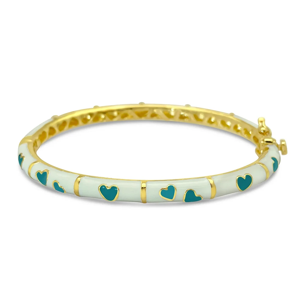White/Teal Blue Hearts Kids Bangle Bracelet