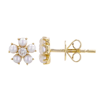 Flower Pearl and Diamonds Earrings