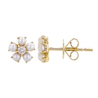 Flower Pearl and Diamonds Earrings