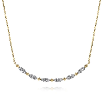 Marquise Shaped Diamond Smile Bar Necklace