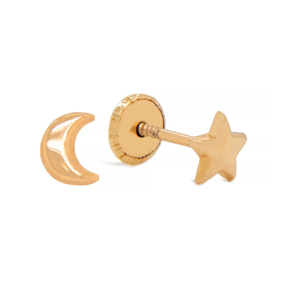 Mismatch Moon and Star Polished Stud Earrings
