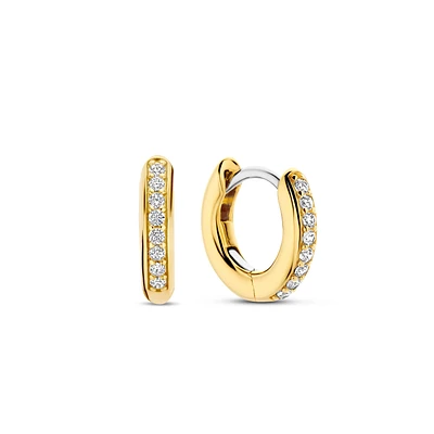 Basic 12MM Golden Pave Huggie Earrings