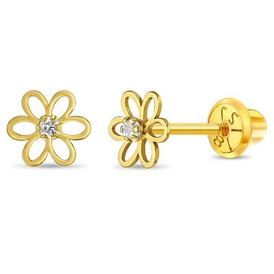18K Gold Open Flower Kids Earrings