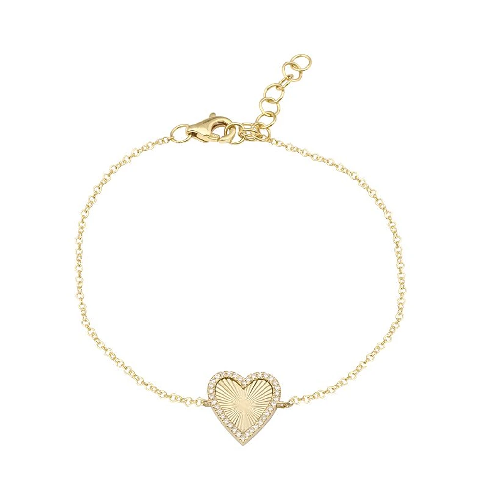 Fluted Classic Heart Diamonds Bracelet