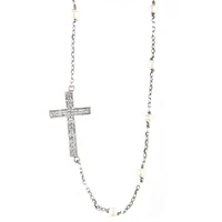 Sideways Cross Pearl Necklace