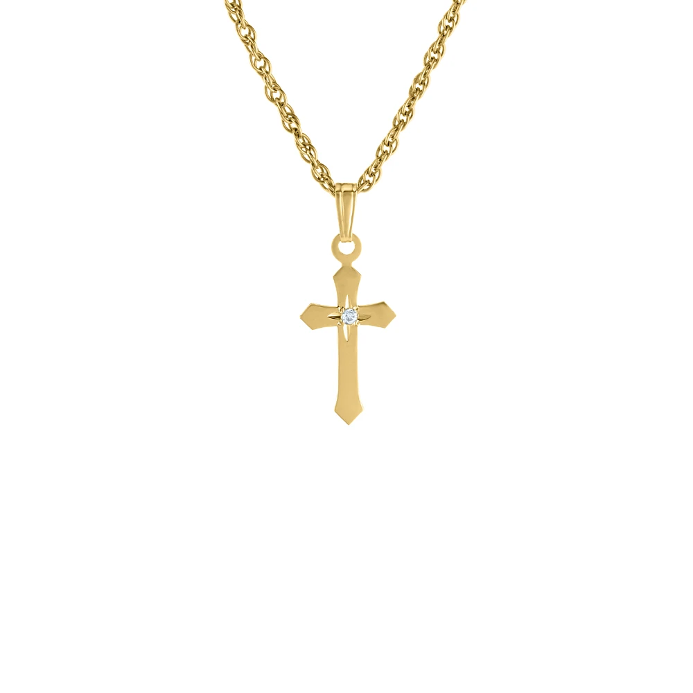 13MM Cross with Diamond Kids Necklace