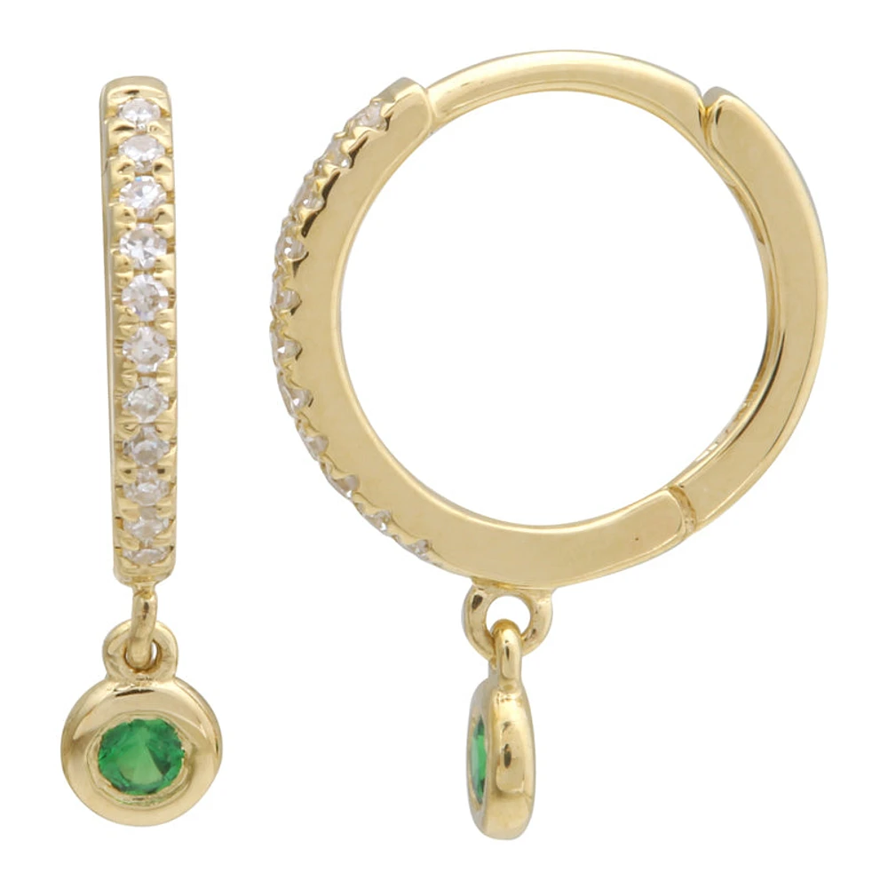 Diamond and Tsavorite Dangle 11MM Huggie Earrings