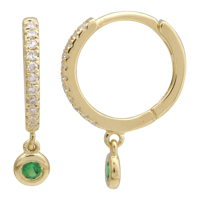 Diamond and Tsavorite Dangle 11MM Huggie Earrings