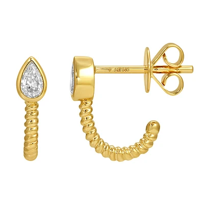 Pear Shape Diamond J Huggie Earrings