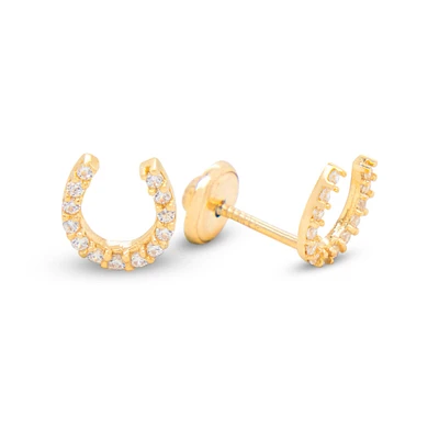 Horse Shoe Zirconia Stud Earrings