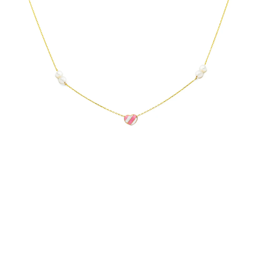 Pink Heart and Pearls Kids Necklace