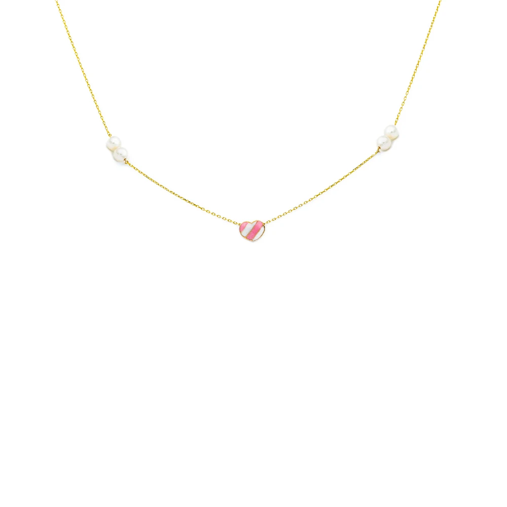 Pink Heart and Pearls Kids Necklace