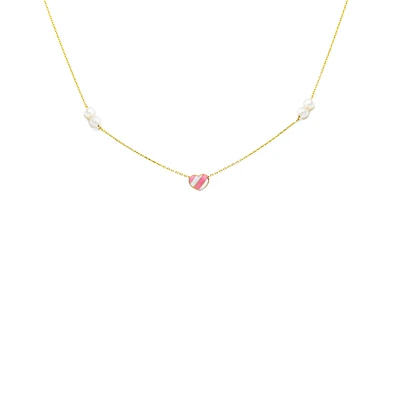 Pink Heart and Pearls Kids Necklace