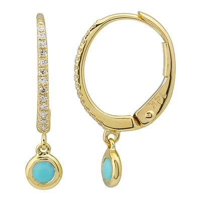 Diamond and Turquoise Dangles 12MM Huggie Earrings