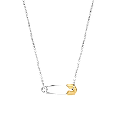 Safety Pin Two Tone Necklace