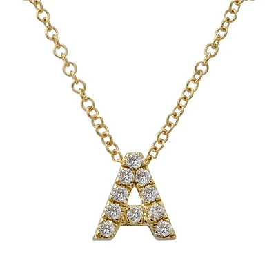 7.5MM Uppercase Diamond Initial Necklace 14KY