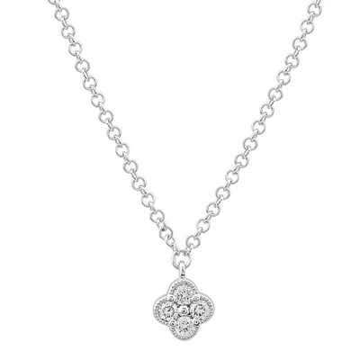 Four Diamond Clover Necklace 14KW