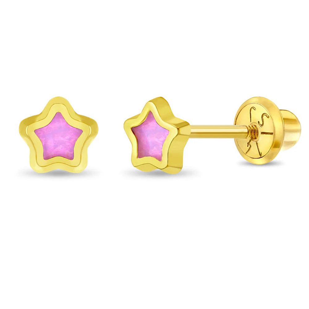 Star Pink Opalescent Enamel Kids Earrings