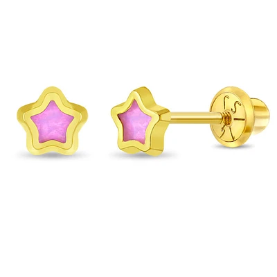 Star Pink Opalescent Enamel Kids Earrings