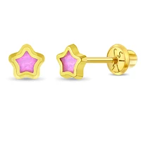 Star Pink Opalescent Enamel Kids Earrings
