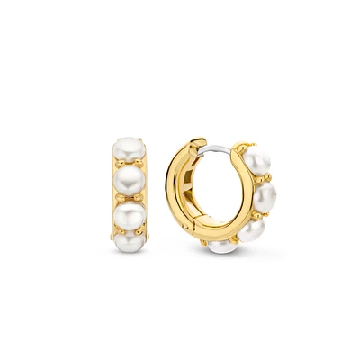 Pearl Cluster Golden Huggie Earrings