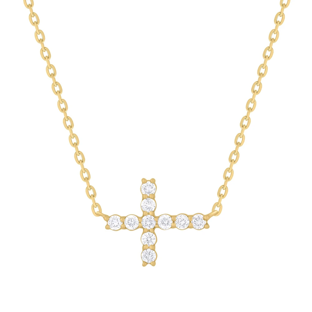 Sideway Diamond Cross Necklace