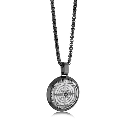 Black Northstar Compass Steel Necklace