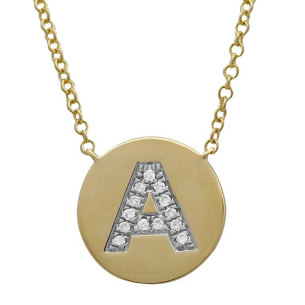 Gold Disk Diamond Initial Necklace - A