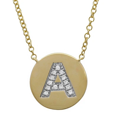 Gold Disk Diamond Initial Necklace - A