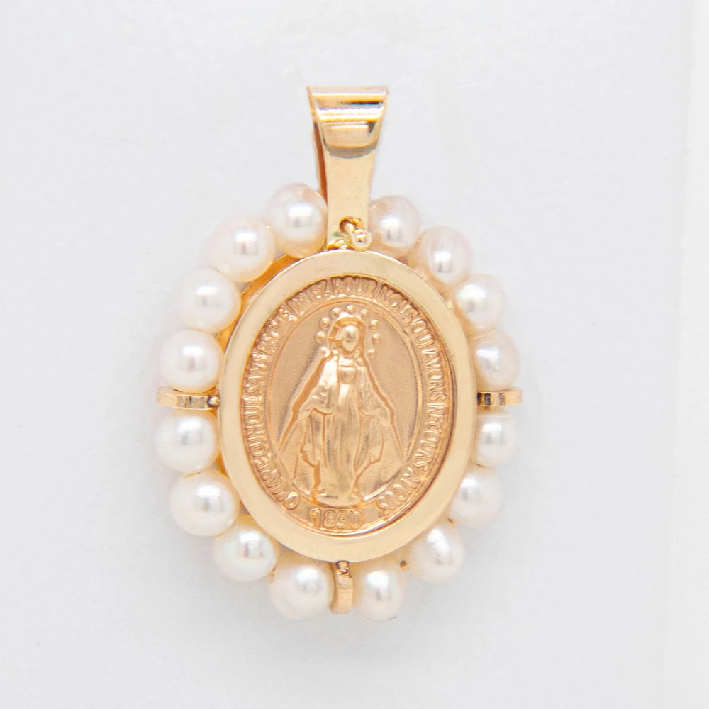 Virgen Milagrosa Oval Pearl 18MM Pendant