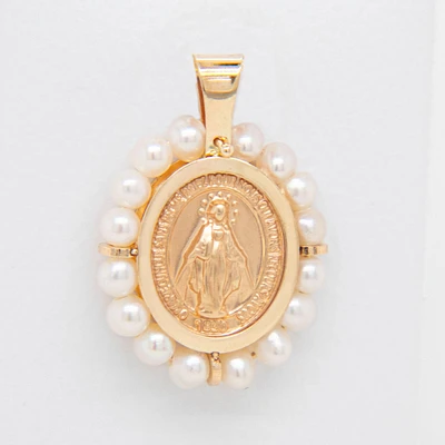 Virgen Milagrosa Oval Pearl 18MM Pendant