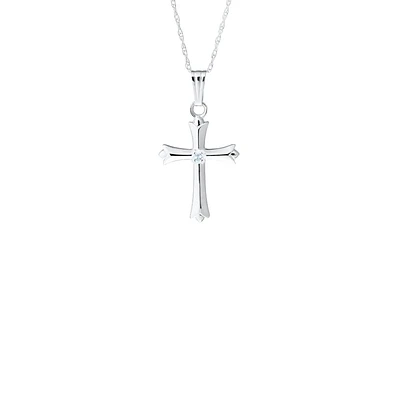 16MM Solid Cross White Gold and Diamond Kids Necklace