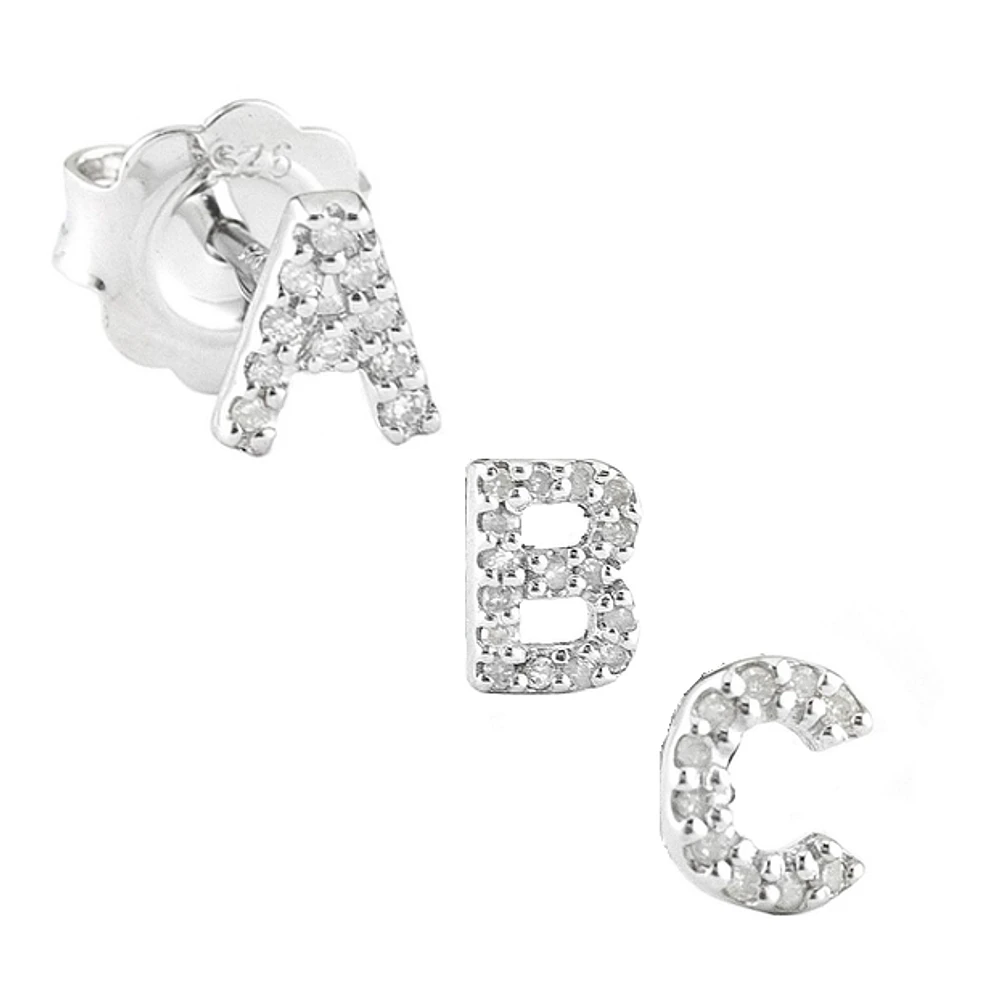 Diamond Initial Silver Stud Earrings