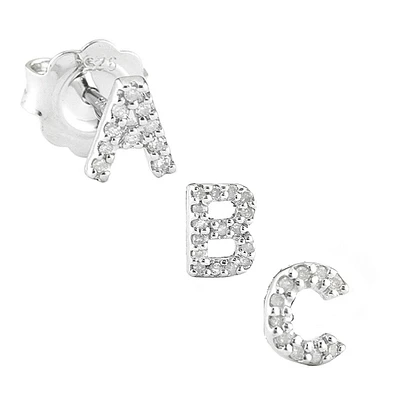 Diamond Initial Silver Stud Earrings