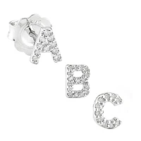 Diamond Initial Silver Stud Earrings