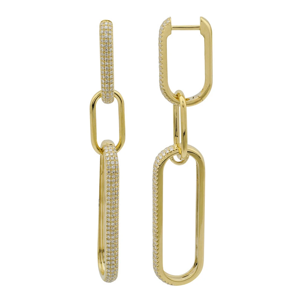 Three Paper Clip Links Diamond Earrings