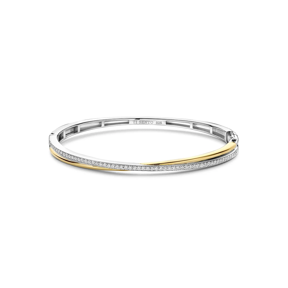 Crossover Golden Pave Bangle Bracelet