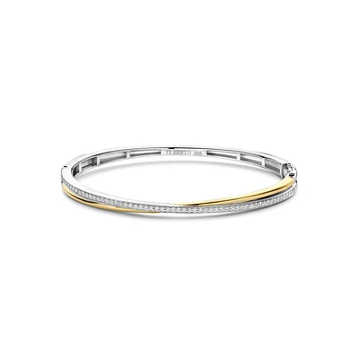 Crossover Golden Pave Bangle Bracelet